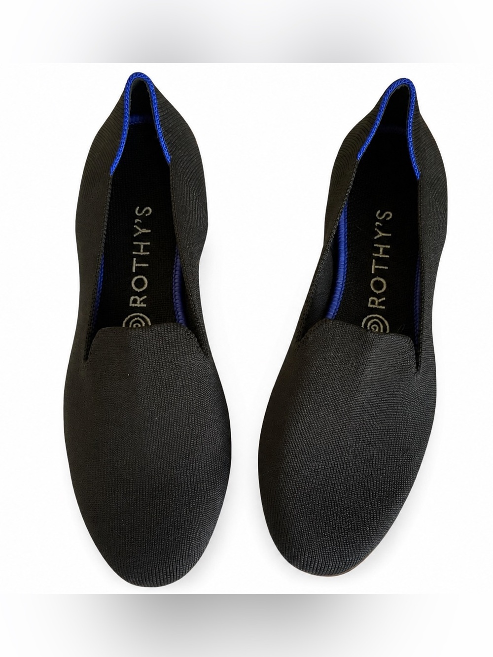 Rothy’s The Loafer Black Cobalt Blue Trim Washable Flats Women’s 8.5